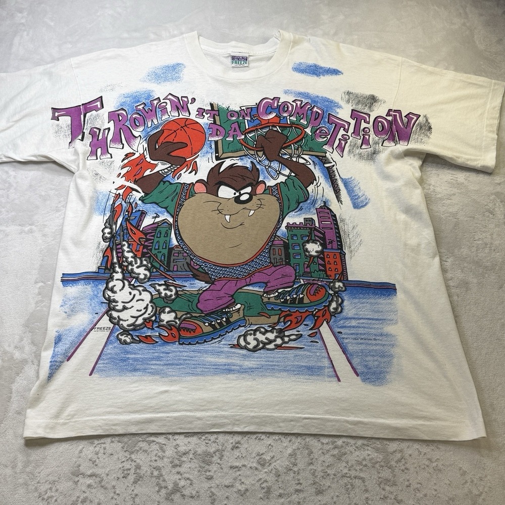 Vintage 1994 Taz Looney Tunes Shirt XL Freeze Warner Bros Double Sided